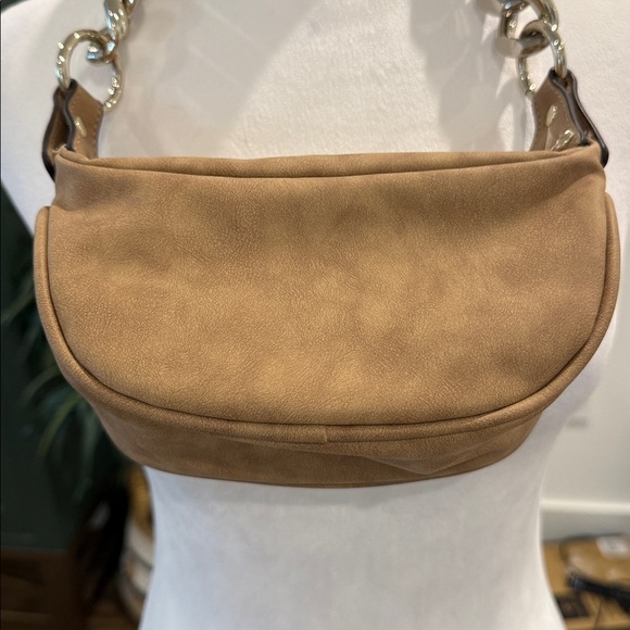 True Religion Shoulder Mini Purse Faux Faux Leather Suede Feel Camel Gold Tones - Picture 7 of 16